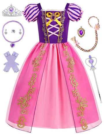 Isswya Princess Costume For Girls Princess Dress Up Toddler Cosplay Halloween Christmas Party Outfits 9-10Y