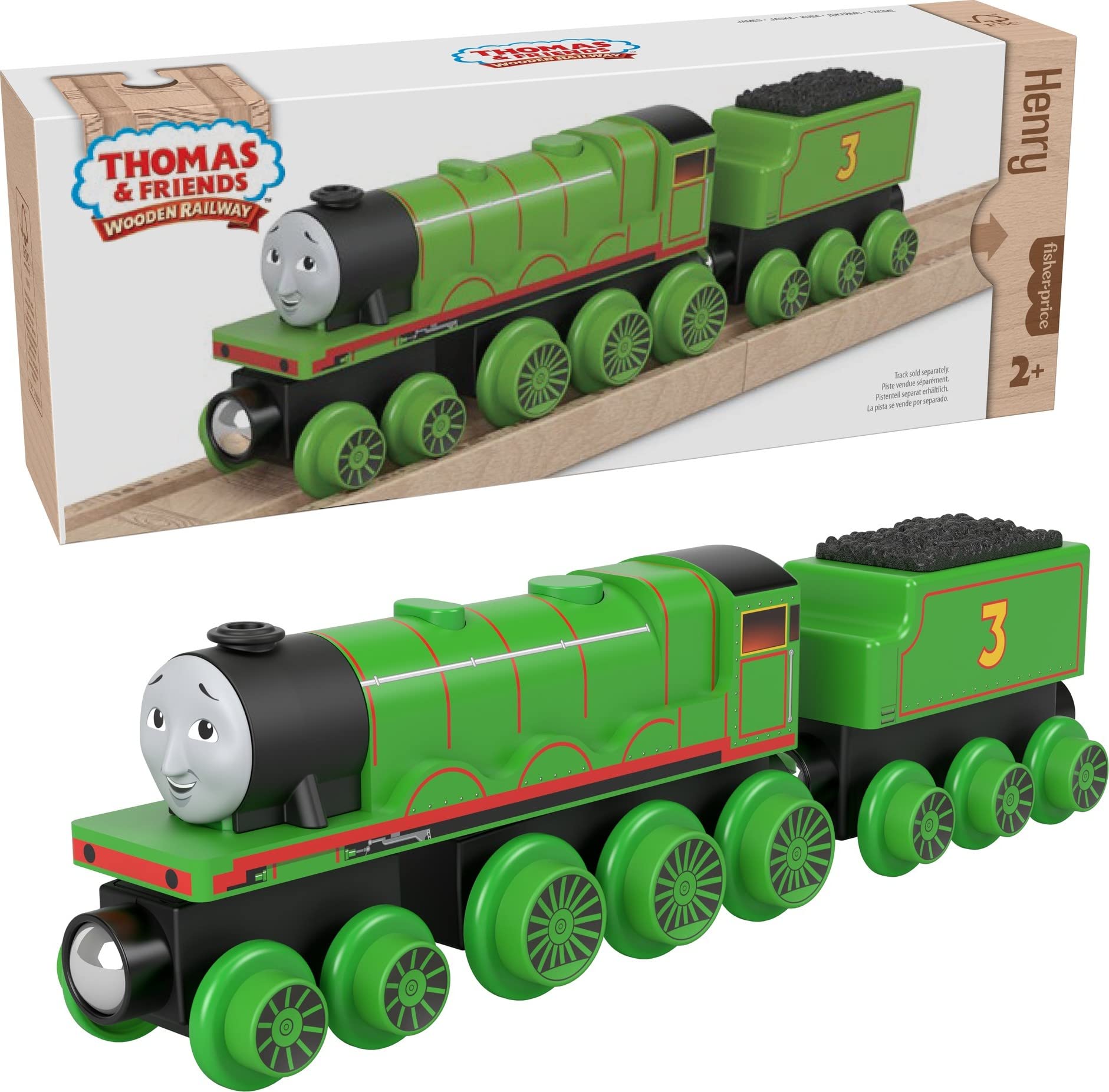 Thomas & Friends Wooden Railway Toy Train Henry Push-Along Wood Engine & Coal Car For Toddlers & Preschool Kids Ages 2+ Years (Amazon Exclusive)