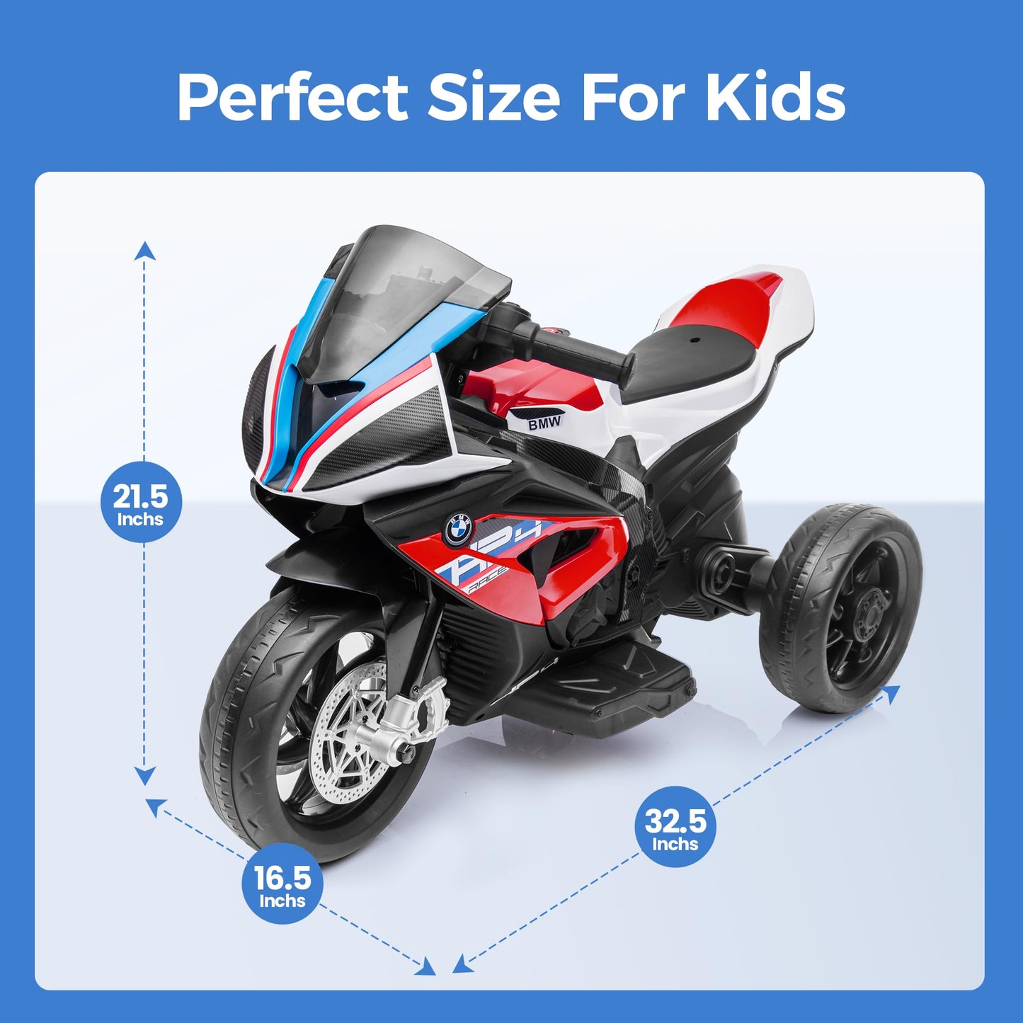 Kiddokidz Licensed BMW Kids Motorcycle - 12V Motorcycle Ride On Toy for Kids Ages 3-5 Years  3-Wheel Electric Motorcycle with Reverse  Headlight  Horn  Music(Red)