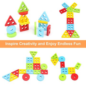 Wood City Wooden Montessori Sorting & Stacking Toys For Toddlers 1 2 3 Year Old, Educational Shape Color Recognition Puzzle Stacker, Development & Learning Toys Boys Girls