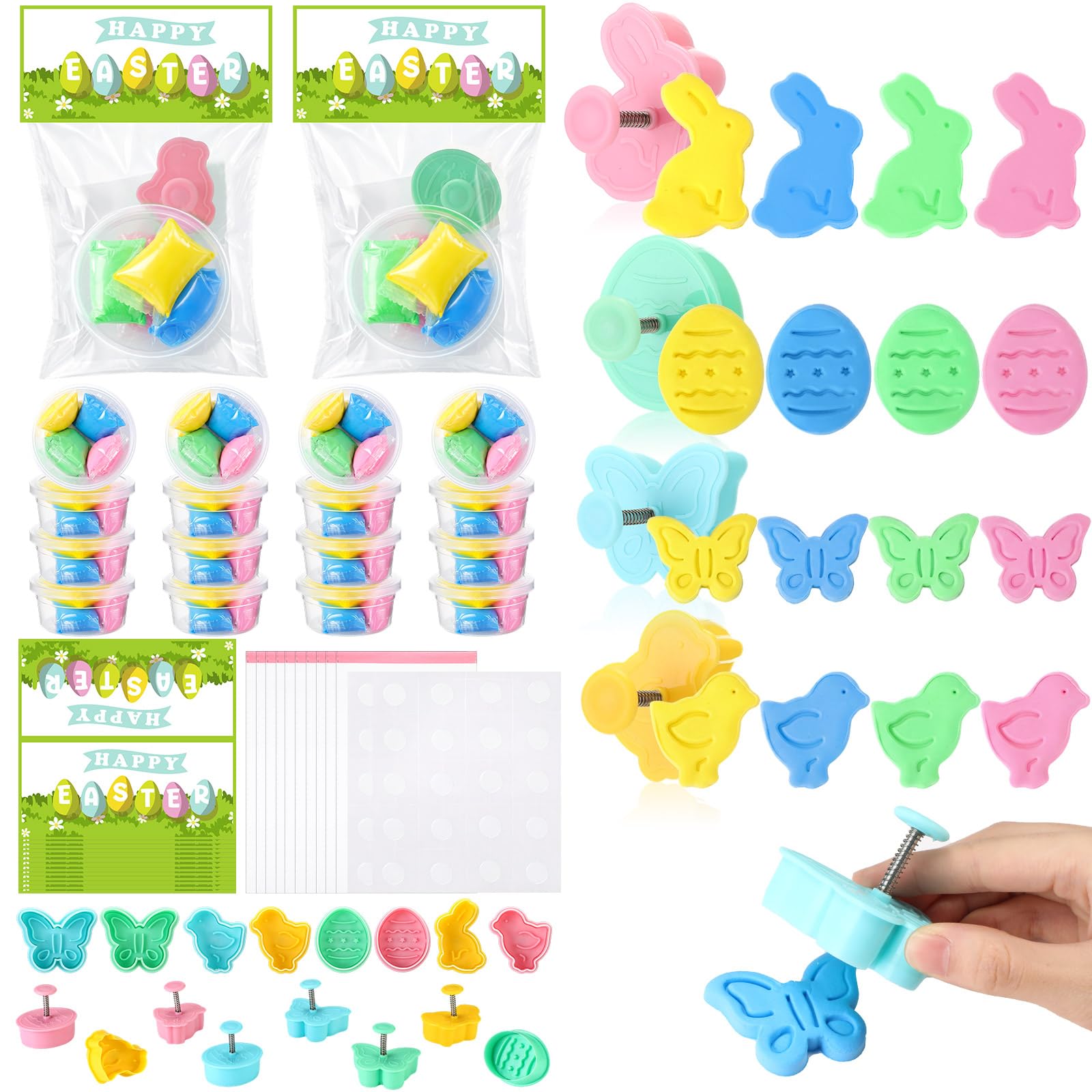 Ferrochef 24 Sets Easter Air Dry Clay Kits Craft Diy Bunny Chick Egg And Butterfly Molds Clay With Greeting Cards Gift For Easte