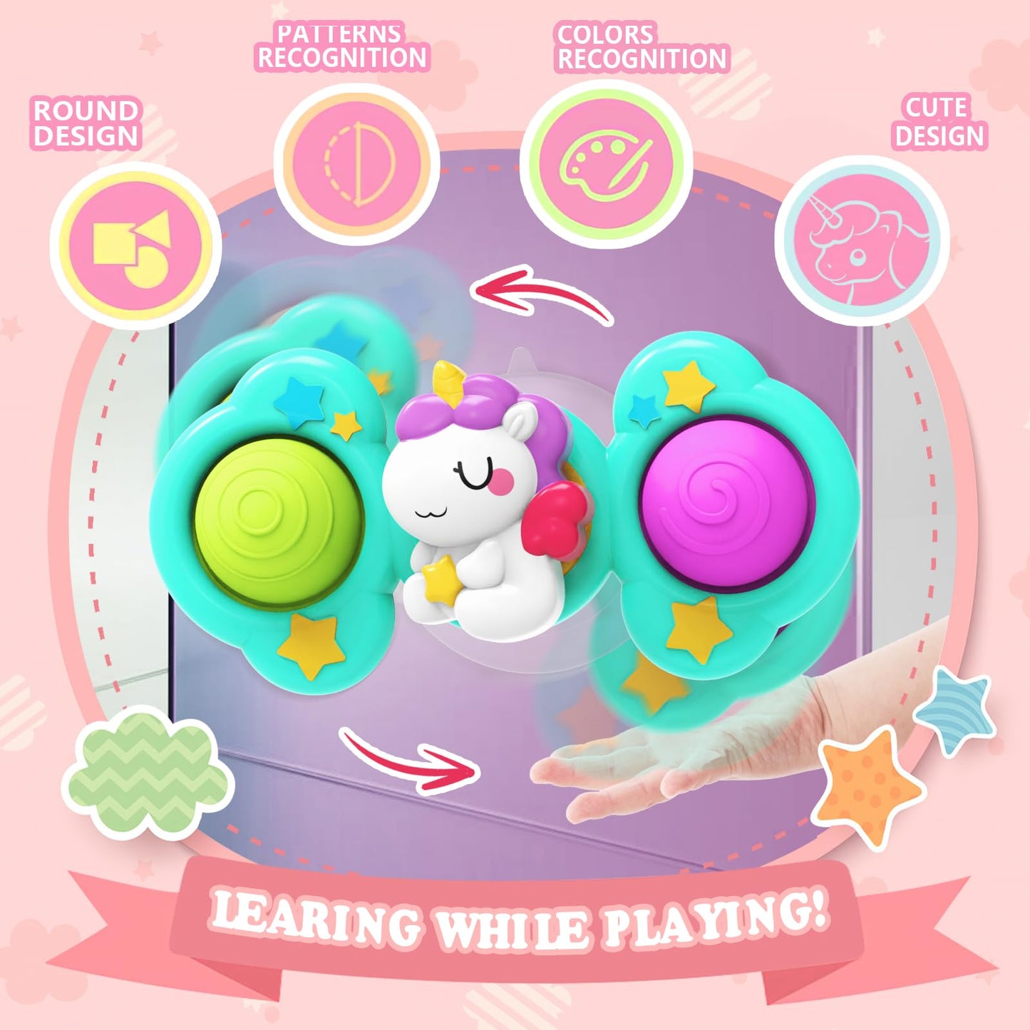 3Pcs Suction Cup Spinner Toys For 1 Year Old Girls Boys, Baby Bath Toys,Spinners For Kids Sensory Toys For Toddlers 1-3,Toddler