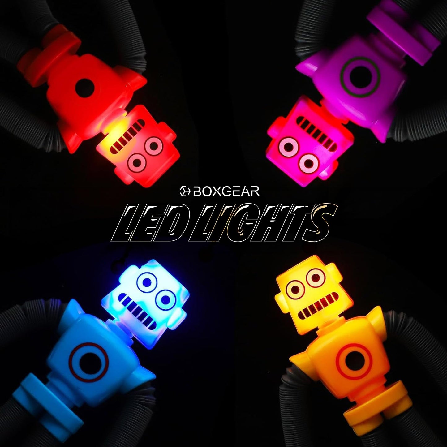 Boxgear 4 Pieces Led Shape Changing Robot Toy, Telescopic Pop Tubes Fidget Toys, Sensory Toys For Girls Boys (Robot)