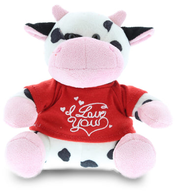 Dollibu I Love You Valentine Plush Cow - Cute Stuffed Animal With Red Shirt And Name Personalization Gift For Valentines Day, Bi