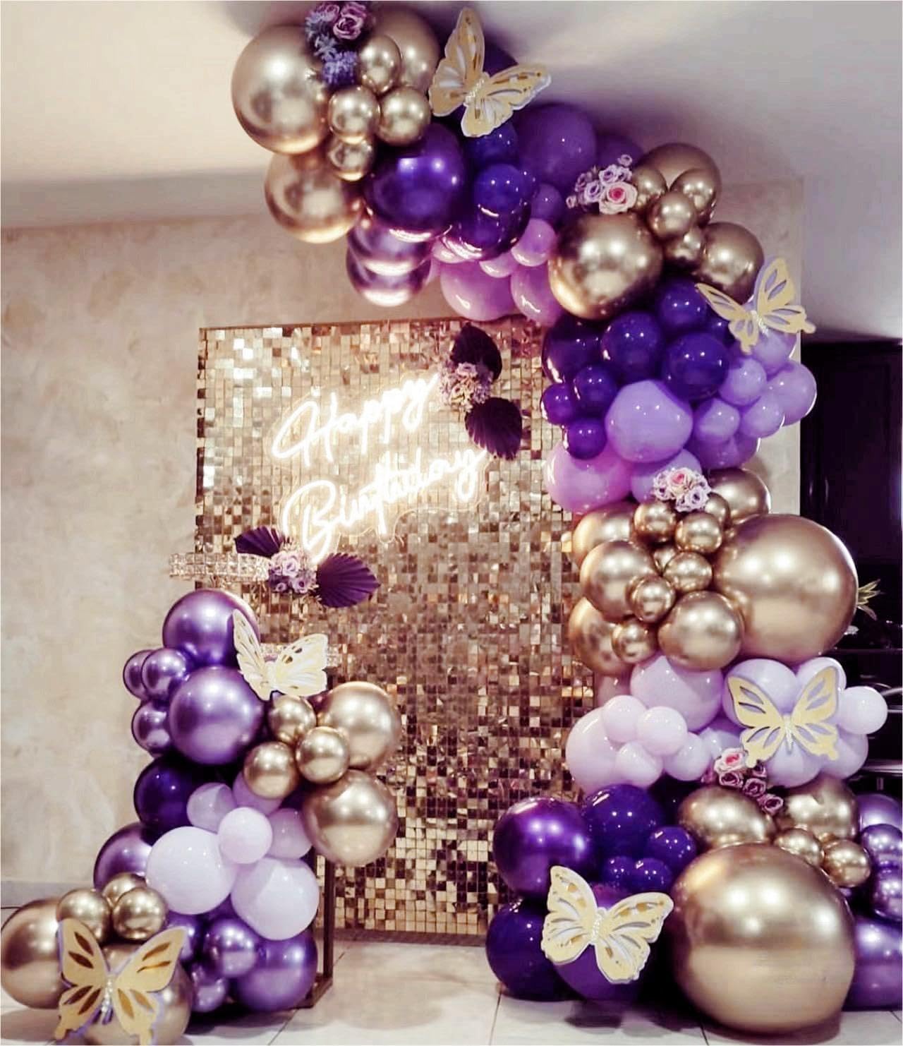 Mebay Grey Violet Maca Purple Gold Balloons Garland Arch Kit, 146Pcs Latex Balloons Different Sizes 18 12 10 5 Inch For Party De
