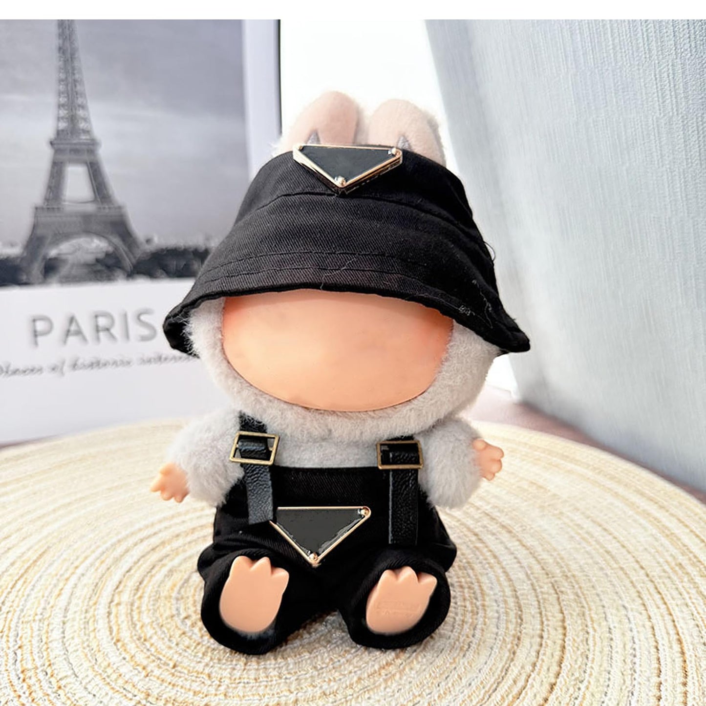 Clothes for Labubu(NO Doll)   Hat & Overalls Set for Labubu Clothes 15cm/17cm Dolls Accessories Suit  Doll Outfit Stylish Clothes(Black)