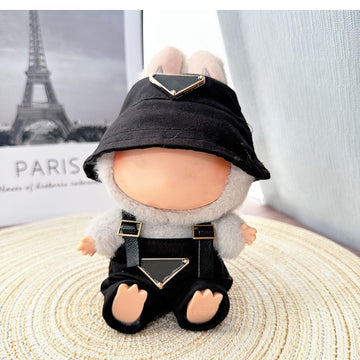 Clothes for Labubu(NO Doll)   Hat & Overalls Set for Labubu Clothes 15cm/17cm Dolls Accessories Suit  Doll Outfit Stylish Clothes(Black)
