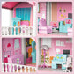 deAO Doll House Dollhouse - 3 Story 9 Rooms Pink DIY Pretend Play Building Playset, Dollhouse Asseccories and Furniture,Gift for