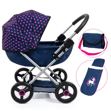 Bayer Dolls 4-In-1 Toy Baby Doll Pram Stroller Cosy Set - Dolls Up To 18'' (Blue/Purple)