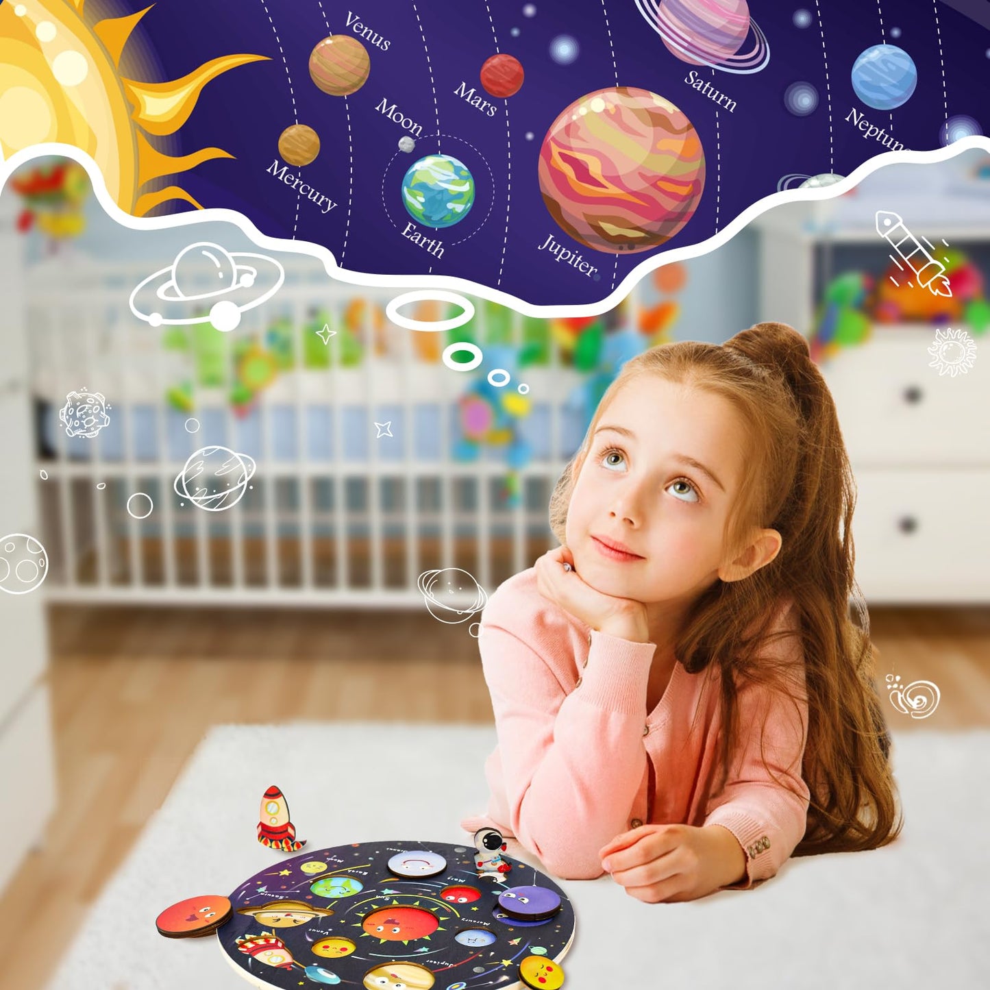 Zeoddler Upgrated Solar System Puzzle, Kids Toys For 3-6, Wooden Space Toys For Kids, Planets For Kids Preschool Learning Activities, Gift For Boys, Girls