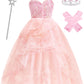 ODESABO Pink Witch Costume for Girls with Crown and Wand Halloween Costume for Kids The Good Witches Princess Dress Up (7-8 Years)