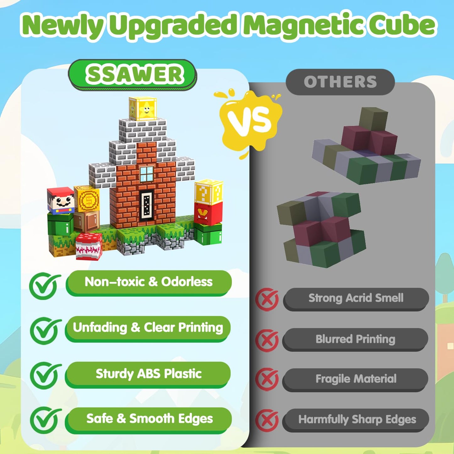 Magnetic Blocks Building Toys for Kids, 48 PCS Magnetic Blocks for Kids Ages 4-8, 1 Magnet Cubes, STEM Sensory Toys for Boys & G