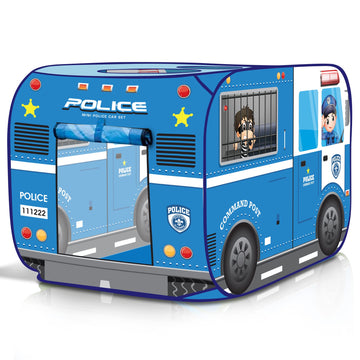 Artcreativity Police Car Tent With Carry Bag, Pop Up Indoor Tent For Kids, Police Officer Indoor Playhouse With 2 Openings, Flat-Folding Kids Play Tent For Compact Storage, 43.5 X 28 X 26.5 Inches
