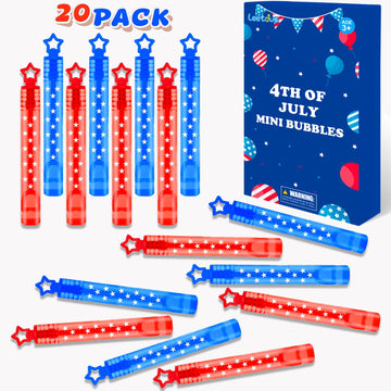 4Th Of July Bubbles Party Favors For Kids,20 Pack Fourth Of July Red White Blue Mini Bubble Wand Toys Gifts For Toddlers,Patriot