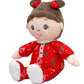 Large 13 Inch Soft Baby Doll With Heart Print, Brunette Ruby, Red