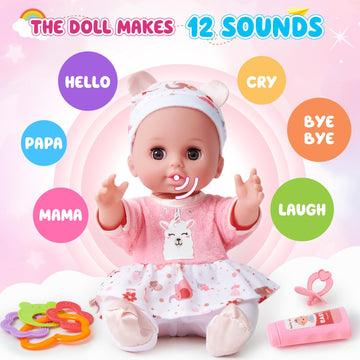 Toylink Interactive Baby Doll Set With Backpack Carrier, 12In Doll Toy With Sound, 18Pcs Baby Doll Accessories Incl Diaper Bib, Girls Pretend Play Toys For Toddler Kids 3 4 5 6 Year Old Gift