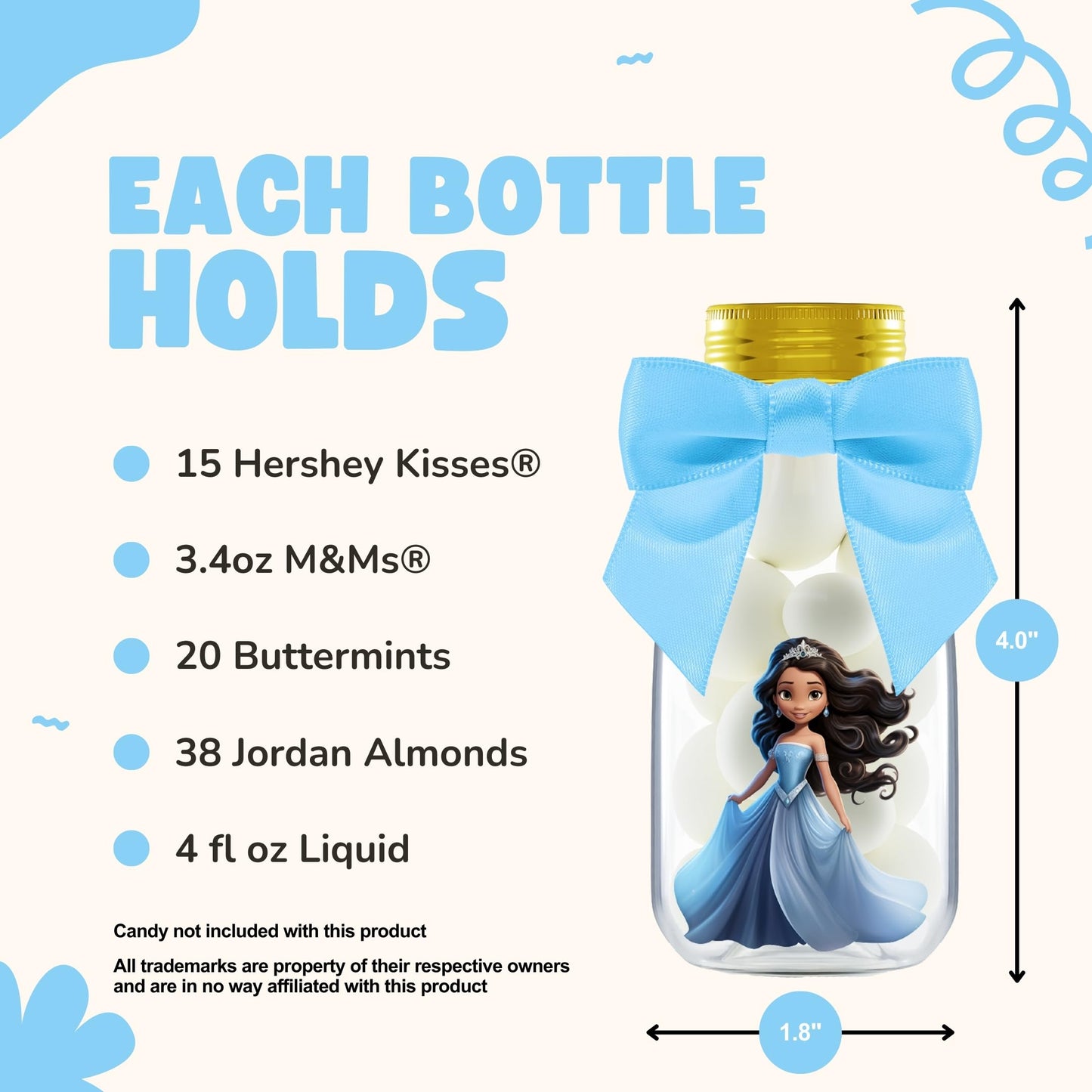 Ethisa 12 Pack Princess Party Favors - Diy Candy Jars With Ribbons And Stickers - Party Decoration Bottles For Birthday, School