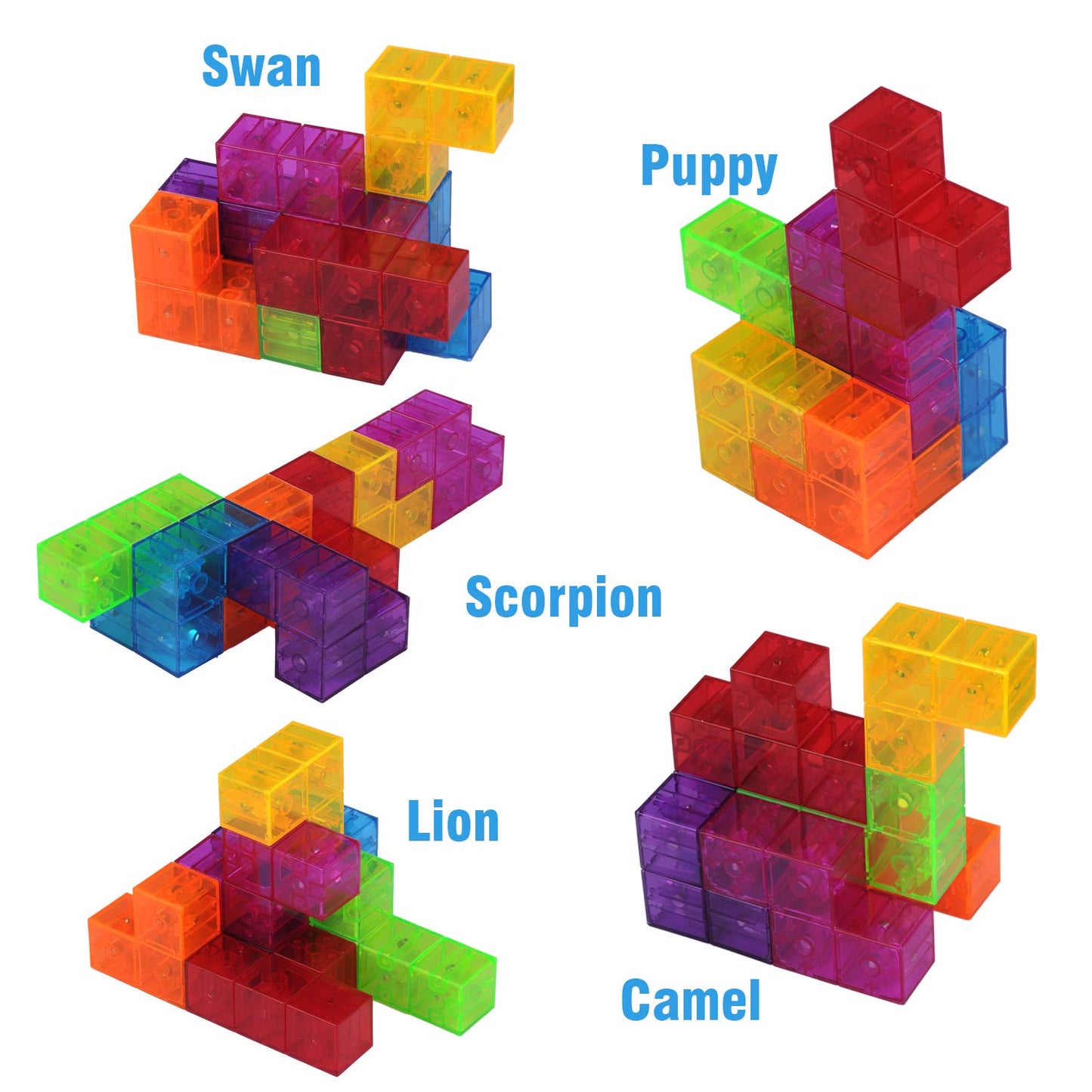 WorWoder Kids Magnetic Building Blocks Magic Magnetic 3D Puzzle Cubes, Set of 7 Multi Shapes Magnetic Blocks with 54 Guide Cards