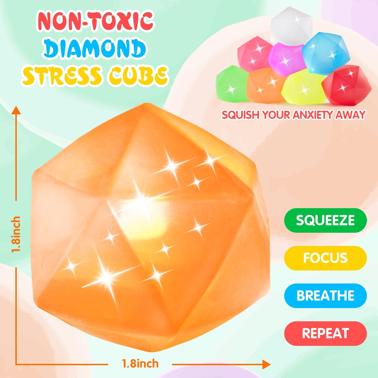 Fidget Toys Stress Balls For Kids 8 Pack, Ice Squishy Stress Cube-Diamond Malt Sugar Balls, Sensory Toys For Anxiety Stress Reli