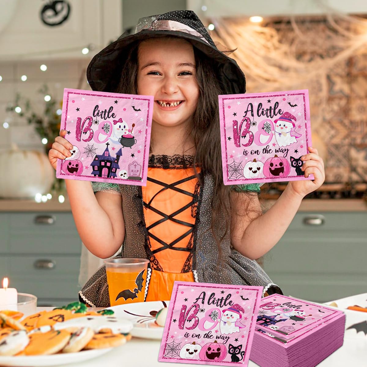 40Pcs A Little Boo Is On The Way Napkin Halloween A Little Boo Is On The Way Baby Shower Decorations Disposable Paper Napkin Pas