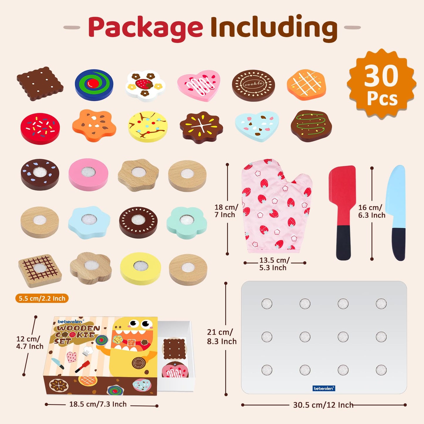 Wooden Cookie Play Food Set for Kids Kitchen Accessories Food Toys for Toddlers 1-3 Pretend Play Slice and Bake Gift for 3 4 5 Y