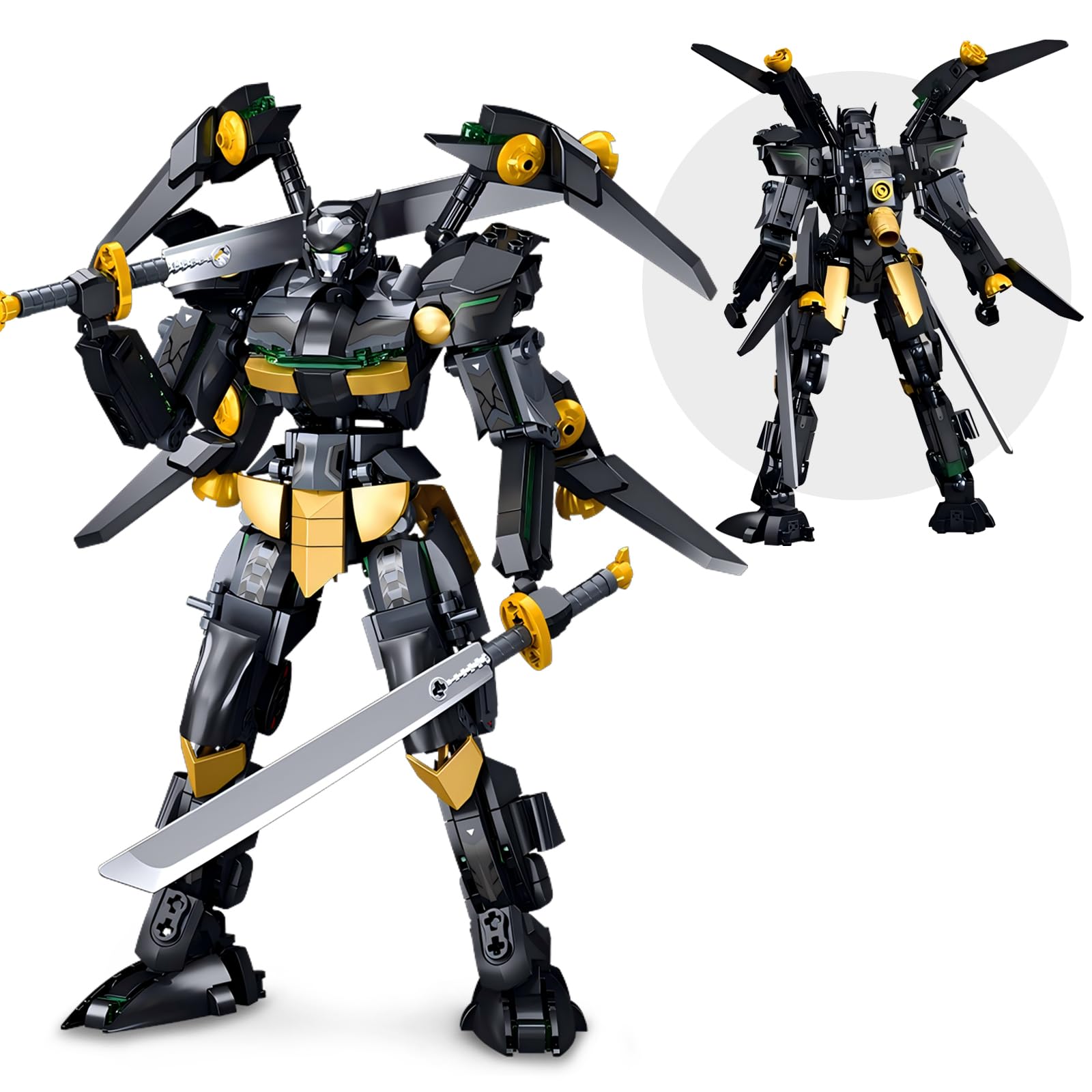 HIGH GODO Black Bat Mech Building Blocks Set for mature-themeds  Robot Model Building Kit with Wings and decorative replica blades   534 Pieces Creative Collectible Gift for Teens