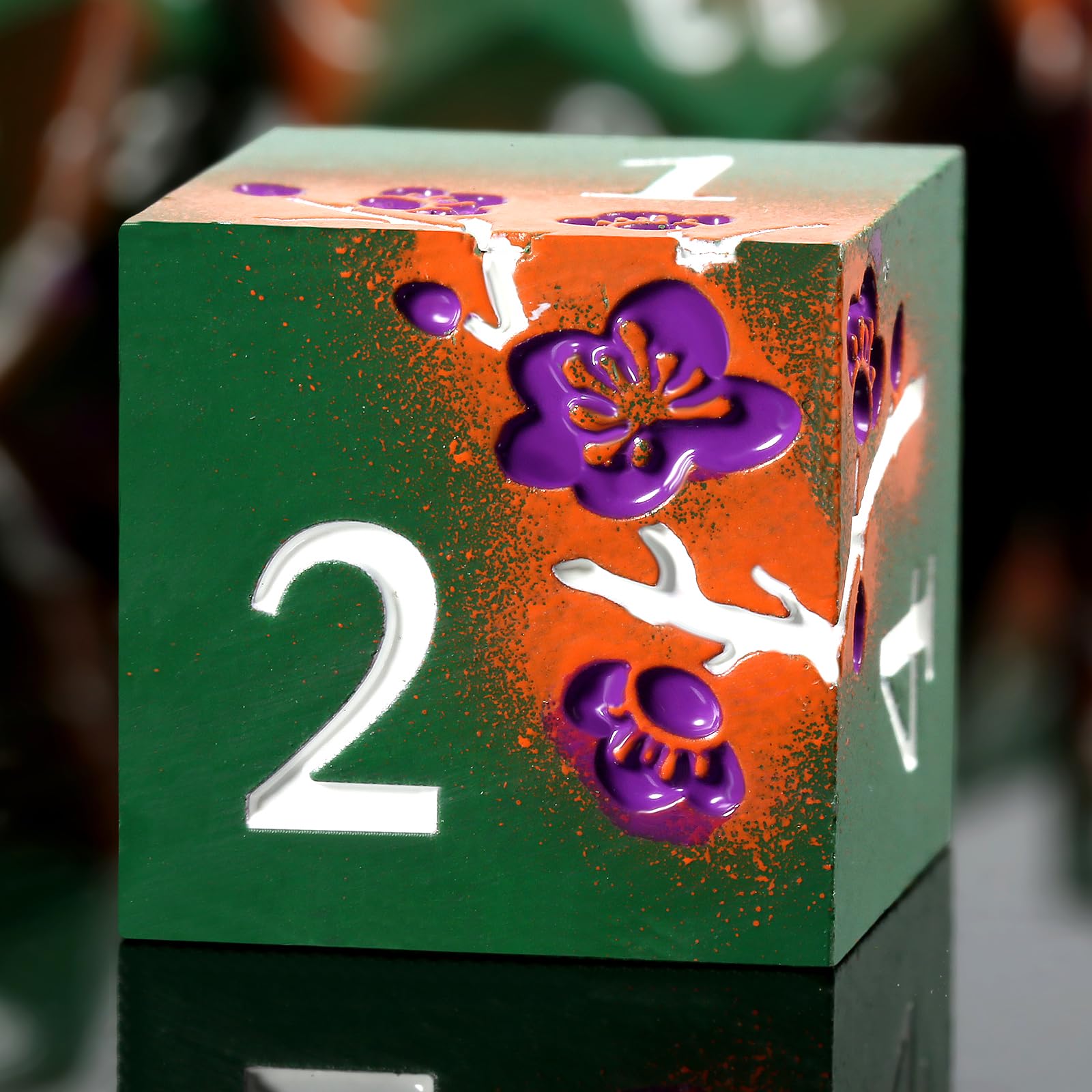 DNDND Metal Dice, 7 PCS Metallic Flowers D&D Dice with Gorgeous Gift Case for DND Dungeons and Dragon Tabletop Game (Army Green 