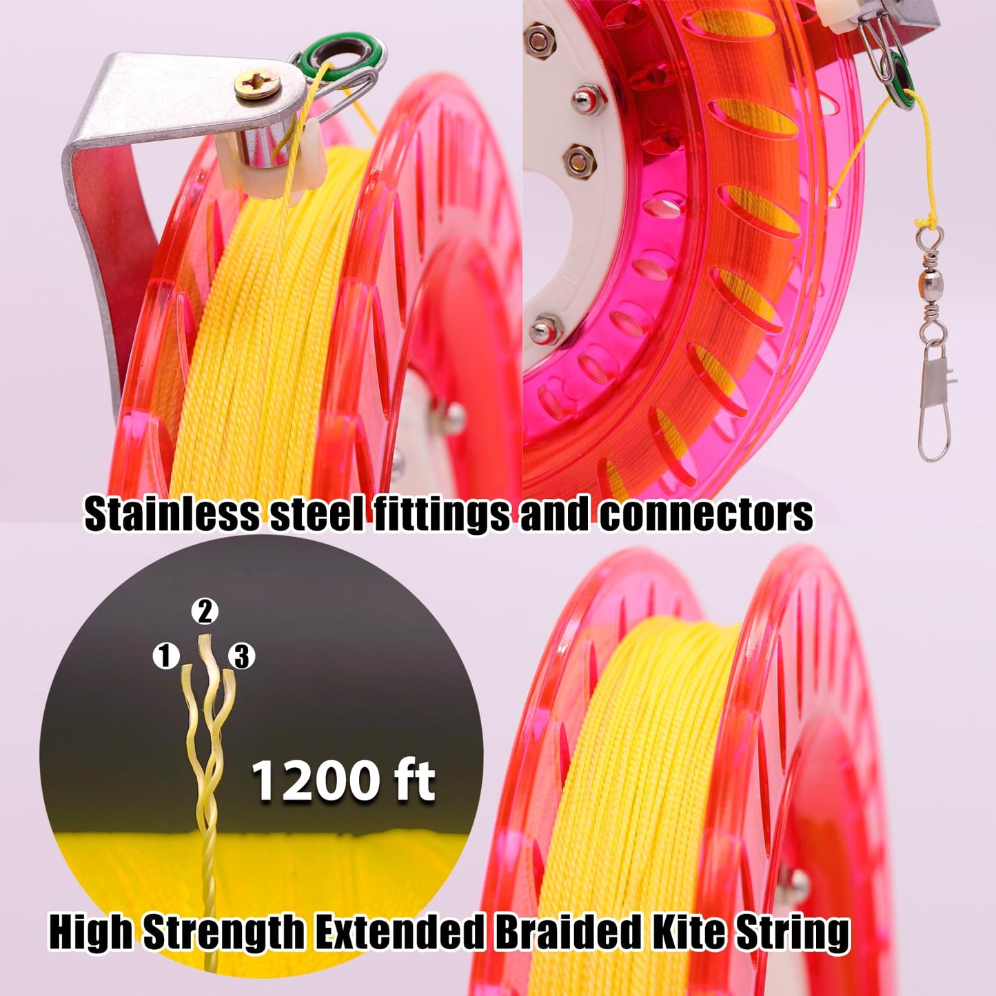 Tianyuefly Kite Reel And String Spool, 8.7Inches Dia With 1200Ft Line, Winder With Lock And Connector For Kids & Adults (Red)