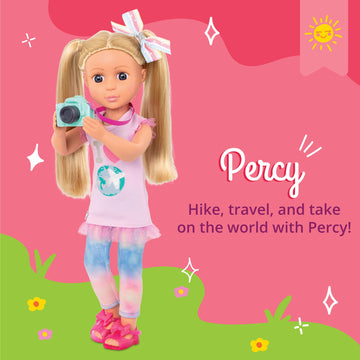 Glitter Girls - Percy14-Inch Poseable Fashion Doll With Travel Accessories & Camera - Blonde Hair & Unique Purple Eyes - Dolls F