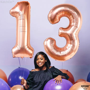 Giant Rose Gold 13 Balloon Numbers - 40 Inch Happy 13 Birthday Balloon | Rose Gold 13Th Birthday Decorations For Girls | Official Teenager Birthday Decorations, Sweet 13 Birthday Decorations For Girls