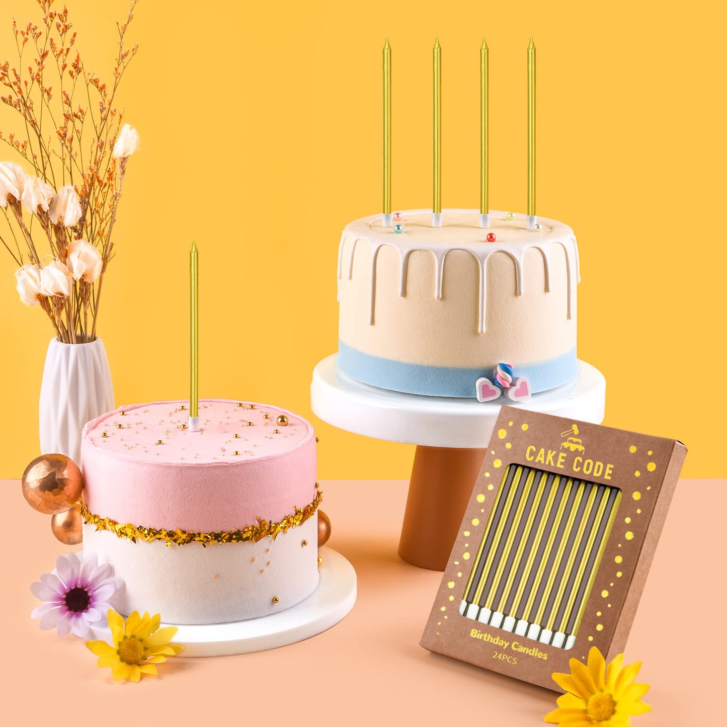 CAKE CODE 24-Count Gold Long Thin Birthday Candles, Cake Candles, Birthday Parties, Wedding Decorations, Party Candles