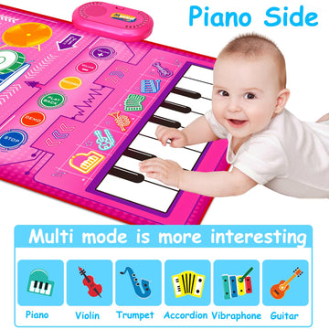 2 In 1 Musical Toys For Toddlers 1-3 Piano Keyboard & Drum Mat, Music Sensory Play Mat Baby Toys For 1 Year Old Developmental Toddler Girl Toy Age 1-2 Birthday Gifts For 1 2 Year Old Girls Present