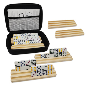 Uvcany Double 9 Dominoes Set With 6 Wooden Trays/Racks, Double Nine Dominos Travel Set With 6 Domino Tiles Holders, 55 Tiles Dom