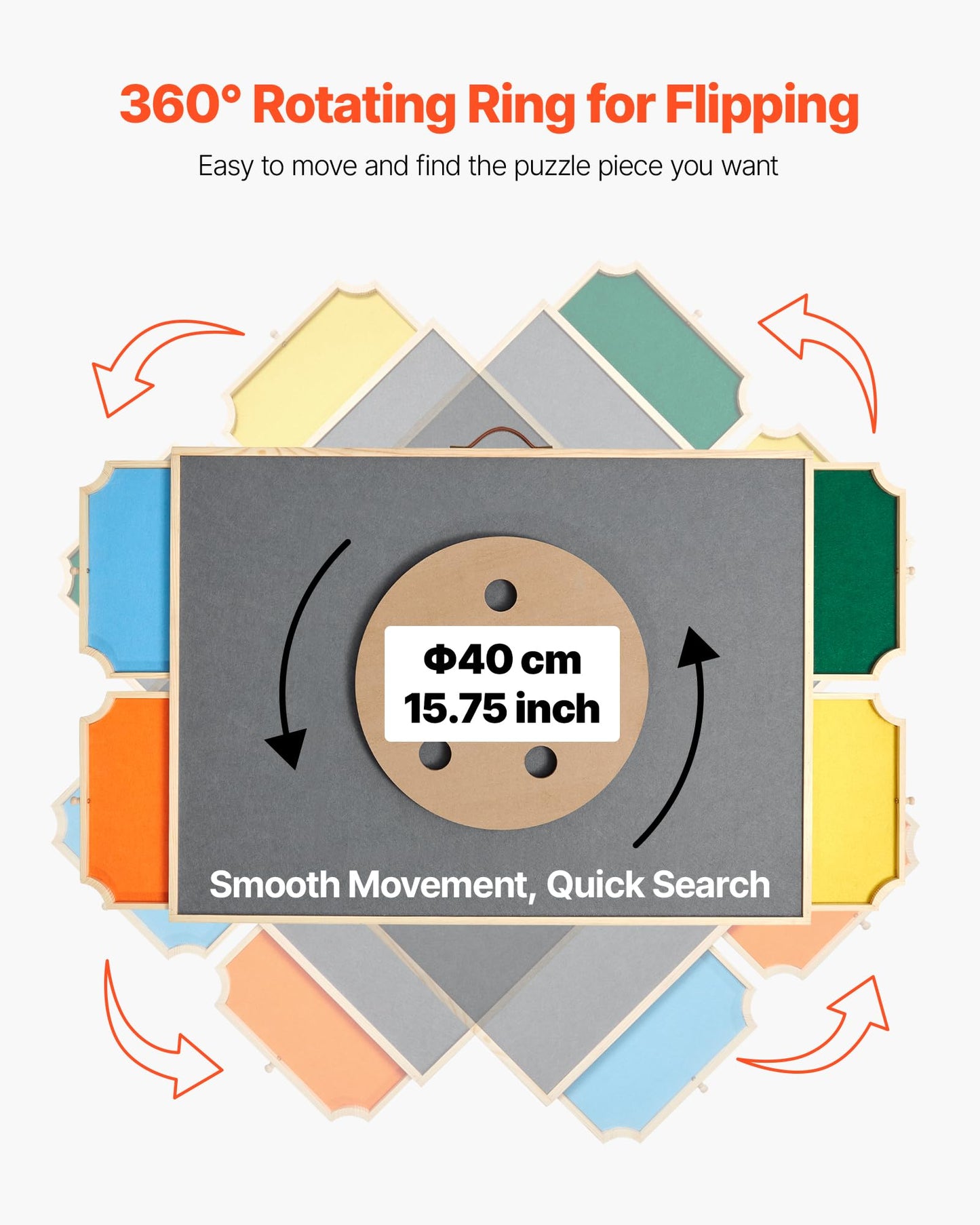 VEVOR 1500 Piece Rotating Puzzle Board with 4 Colorful Felt Drawers and Cover, 34x25 in Portable Wooden Table, Adjustable 2-Tilt