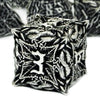Haomeja Dnd Metal Dice Set - Leaf Vine Design, 7-Piece Polyhedral Dice For Dungeons And Dragons (Silver, Black)