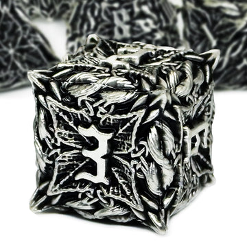 Haomeja Dnd Metal Dice Set - Leaf Vine Design, 7-Piece Polyhedral Dice For Dungeons And Dragons (Silver, Black)