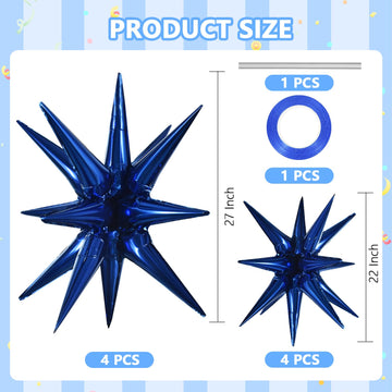 Toniful 8 Pcs Navy Blue Star Foil Balloons Large Star Balloons Blue Explosion Star Mylar Balloons For Party Backdrop Christmas N
