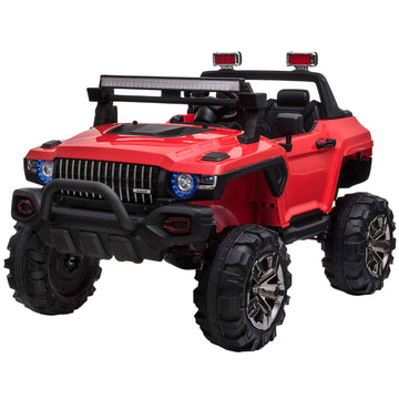 Aosom 53' L 2-Seater 12V Police Car Ride On Truck With Remote Control, Battery Operated Electric Car For Kids With Suspension, Mp3 Player, Lights, Music, Horn, Red