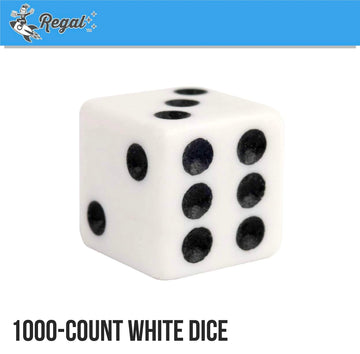 Regal Games Dice Set 6 Sided - Playing White 16Mm - Square Dice For Classroom Or Family Game Night - 1000 Dice