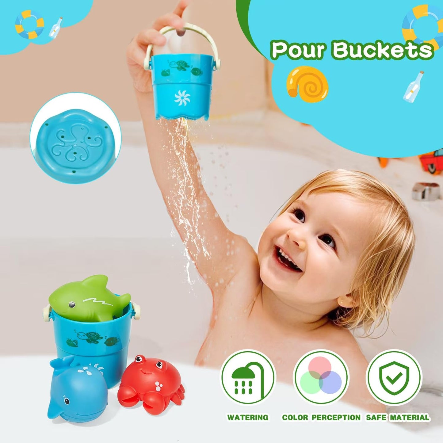 Baby Bath Toys for Kids  16PCS Mold Free Bathtub Water Play Toys with Floating Boats Bucket Watering Can Spoons and Storage Bag  No Holes Animal Floating Pool Toys for Babies and Toddlers