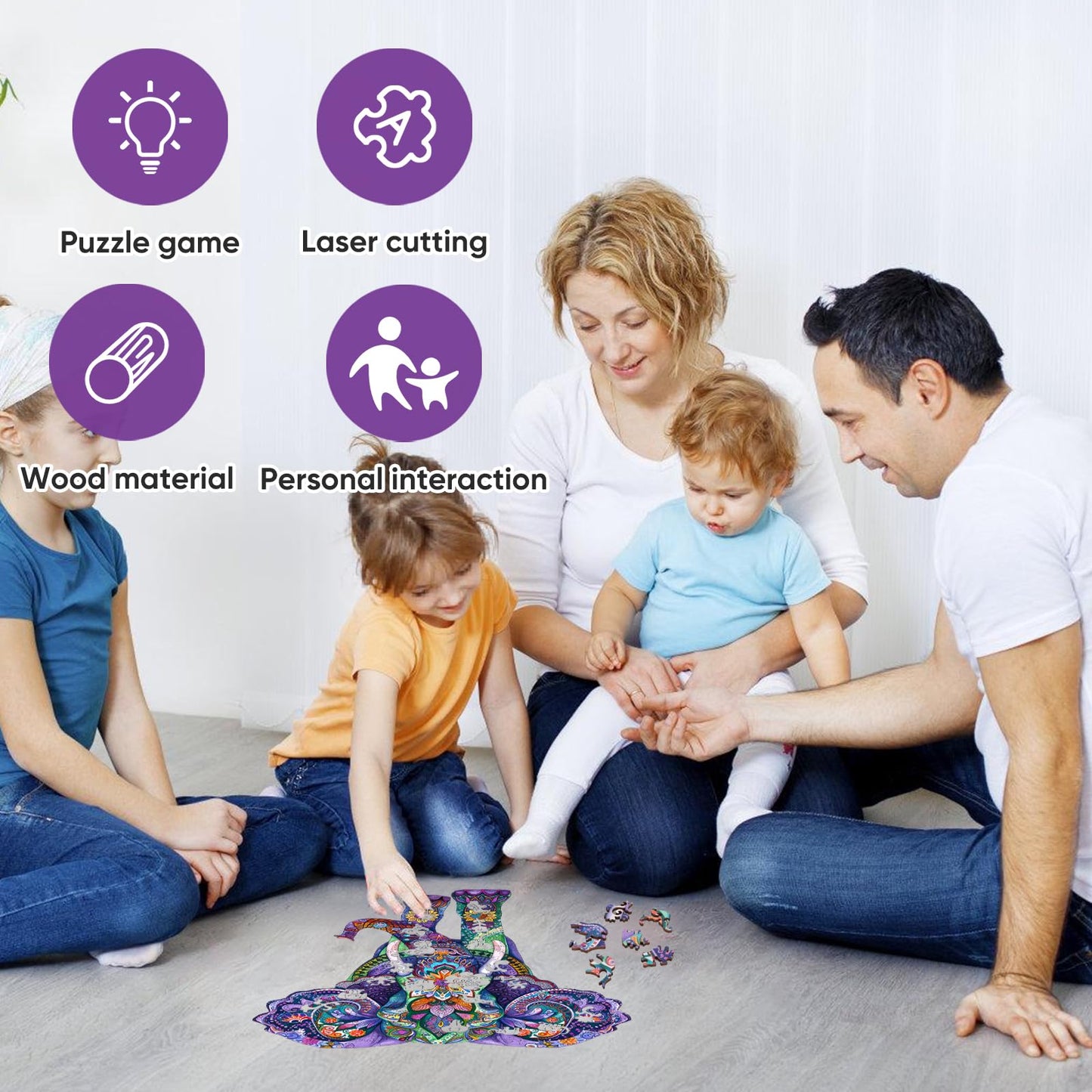 Qiuenisray Wooden Jigsaw Puzzles-Elephant 200pcs 12.4x11.4in Medium Wooden Puzzles for mature-themeds Unique Shape Animal mature-themed Puzzles Irregular Wood Puzzles Best Gift for mature-themeds and Kids Family Game