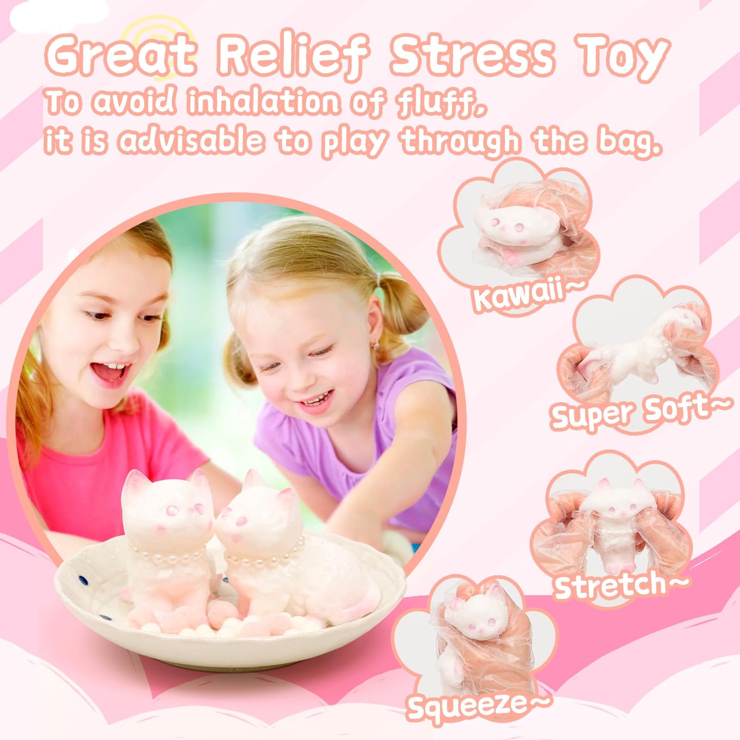 Cat Squishies Toy,2Pcs White Cat Squeeze Animal Toys,Simulation Dog Stress Relief Toy Furry Squish Novelty Toy With Pvc Packagin