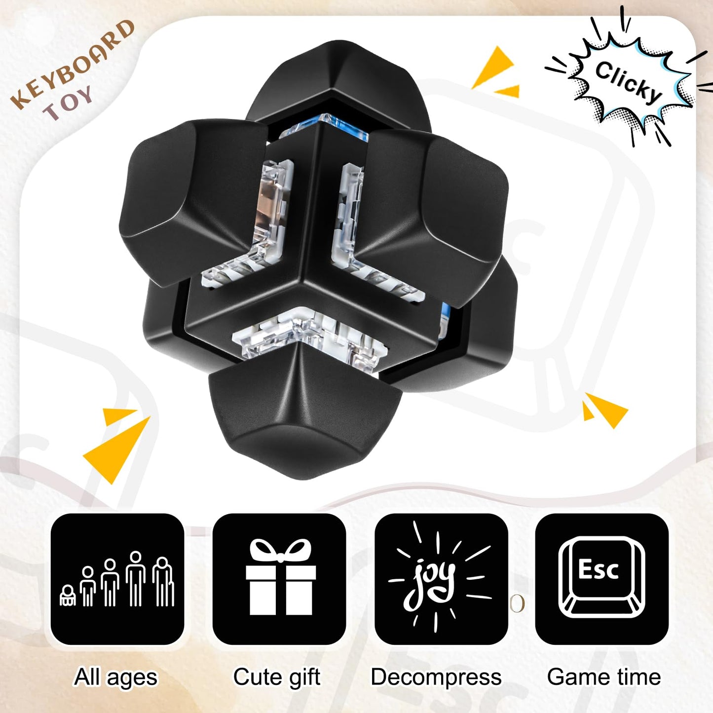 VioraWhite Black Decompression Toys Keyboard Clicker Toy Keyboard Cube Mechanical Key Button Stress Relief for mature-themed Gifts to Relief Pass Time