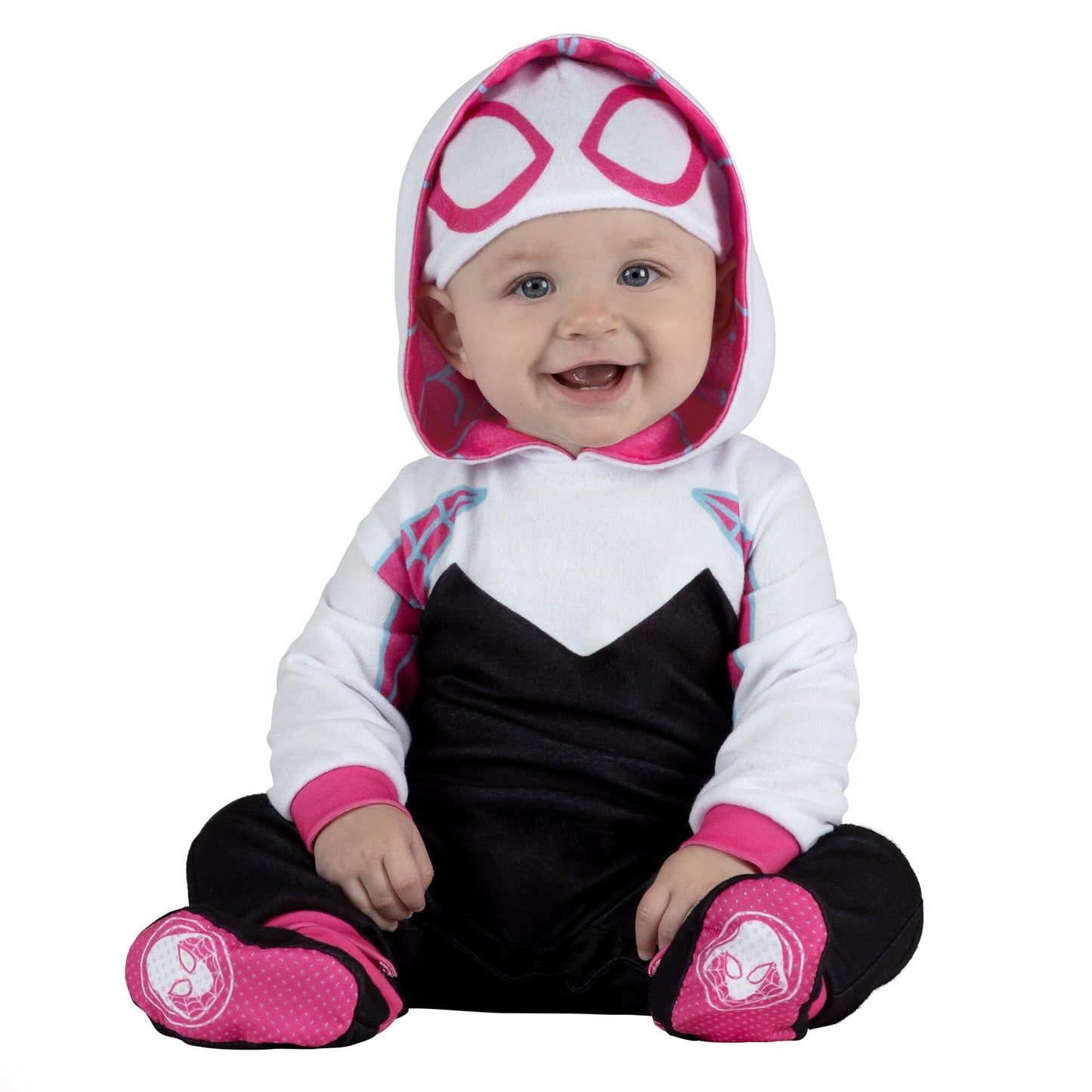 Marvel Spider-Gwen Official Infant Deluxe Halloween Costume - Premium Minky Fabric And Non-Slip Grip Booties (0-6M)