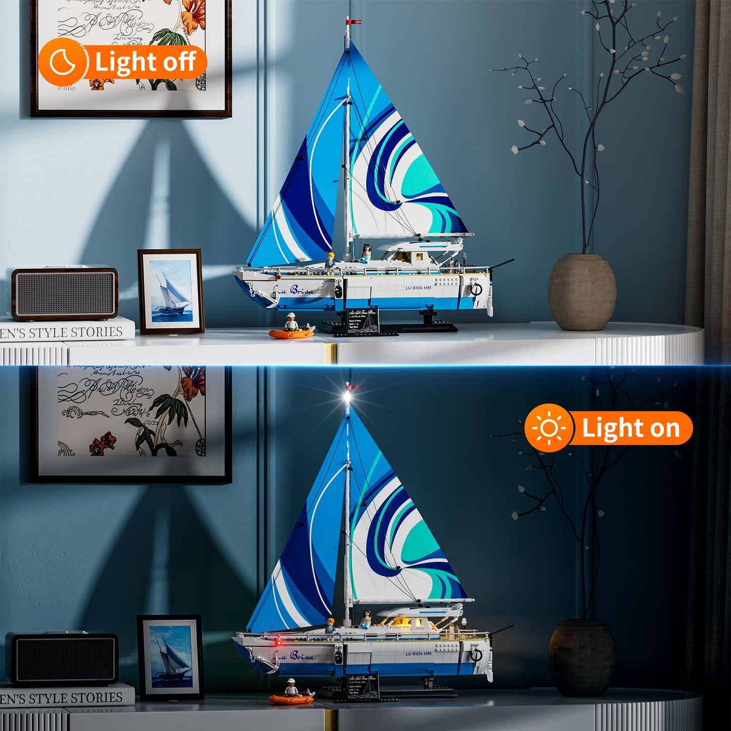 FUNWHOLE Sailboat La Brisa Building Bricks Set - 1640 Pcs Large Plastic Model F9074 for Adults and Technic Lovers