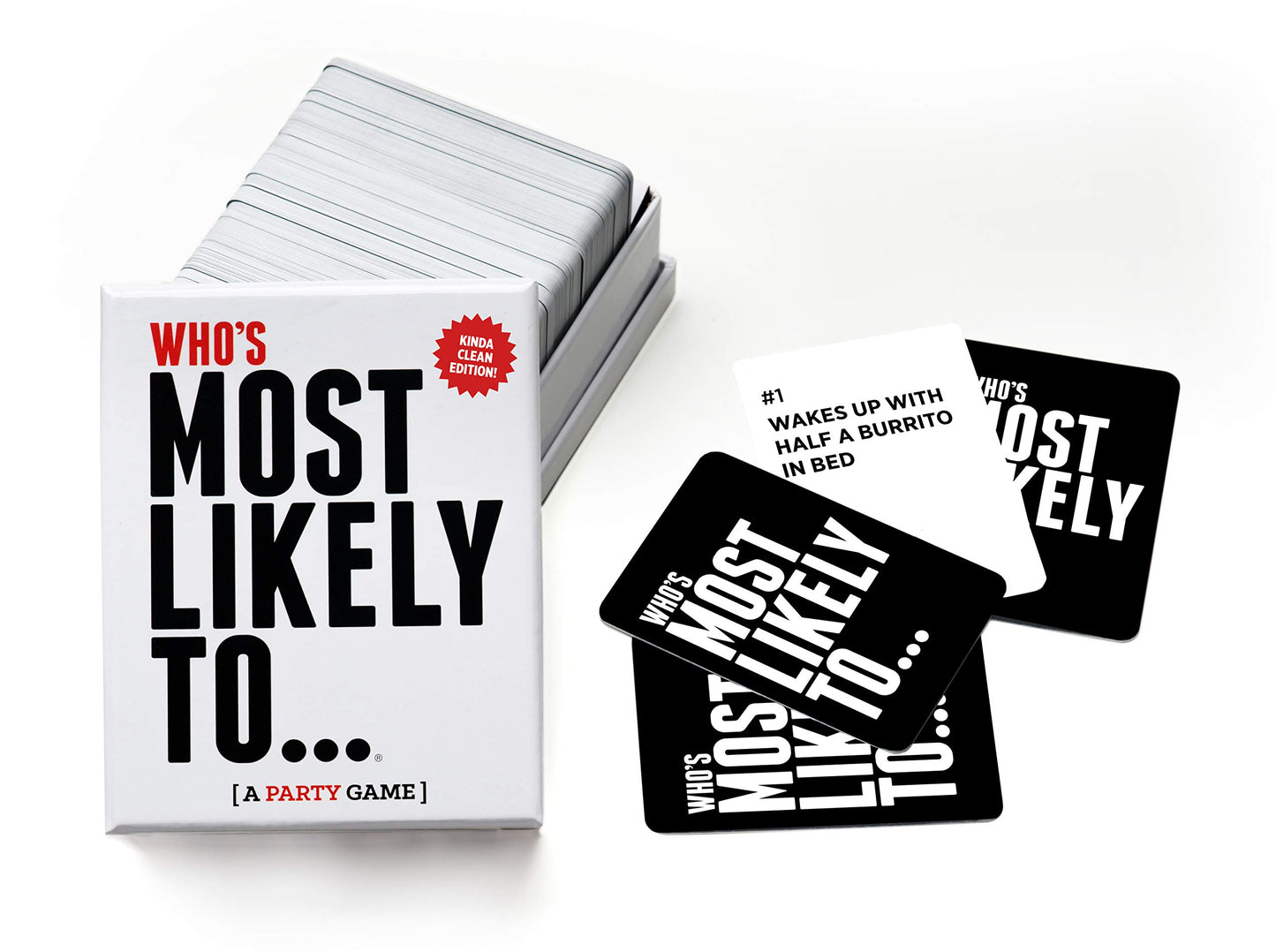 DSS Games Who's Most Likely to... Kinda Clean Family Edition - Party Game, Cardstock, Black, Model WMLTKCv1
