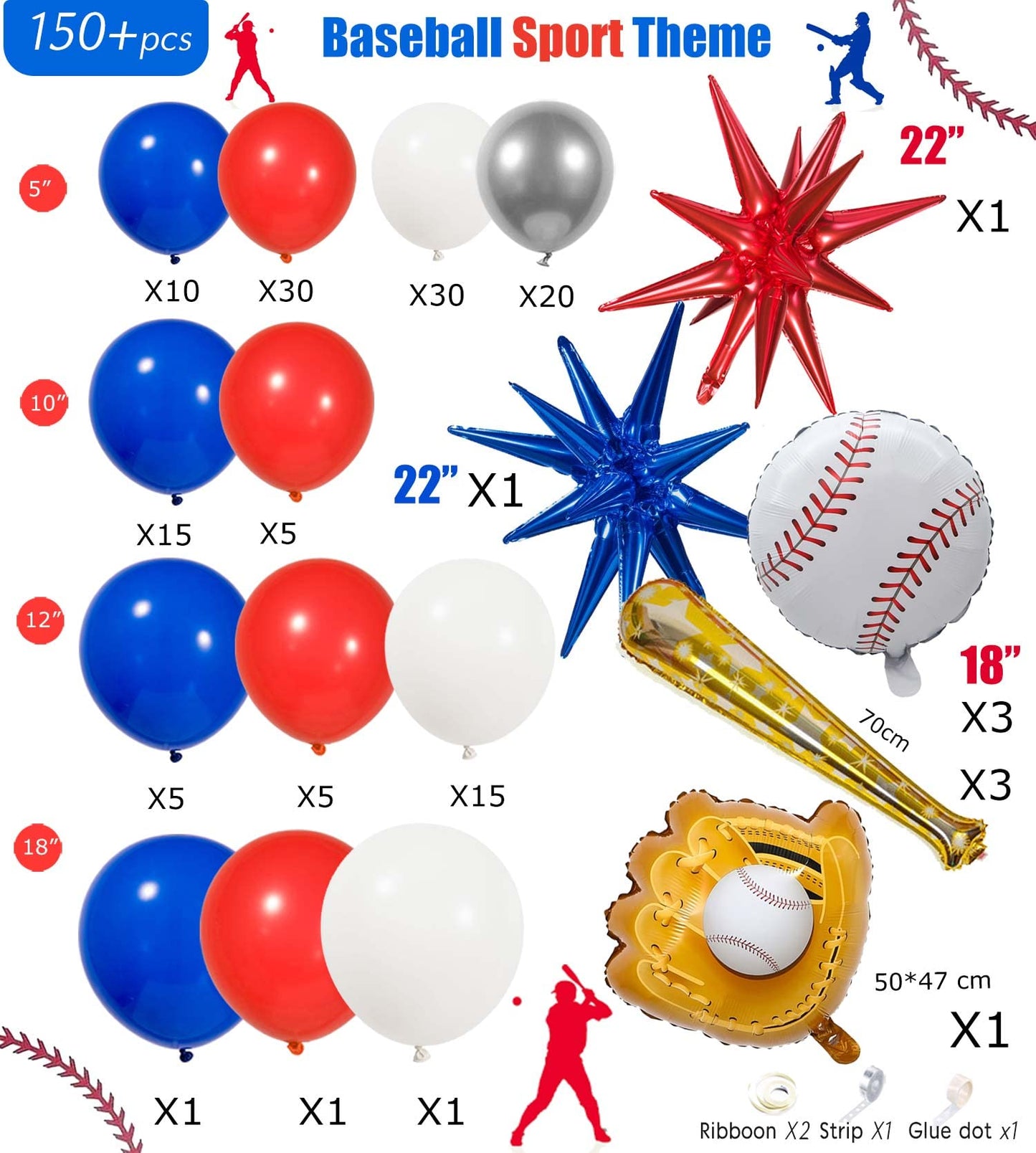 Baseball Balloon Garland Arch Kit 150Pcs Red Blue White Silver And Starburst Baseball Bat Glove Balloons Fot Sport Theme Party R