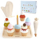 Pillowhale Wooden Cupcakes Toy,Kids Kitchen Playset,Pretend Play Food with Menu,Birthday Cake Toy for Toddlers Boys Girls Ages 3
