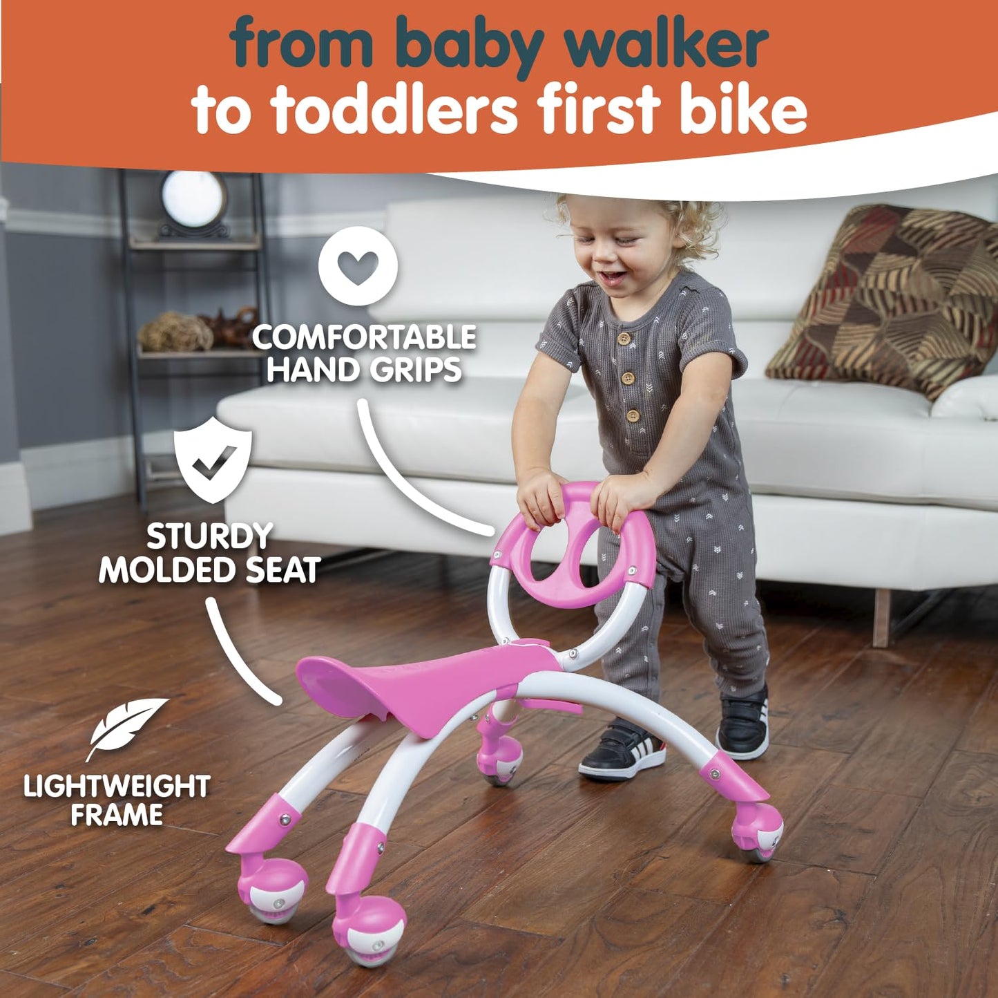 YBIKE Pewi Y-Bike - Pink Steel & Rubber Ride-On Toy, 11"L x 2.2"W x 41"H, Model YPIW2