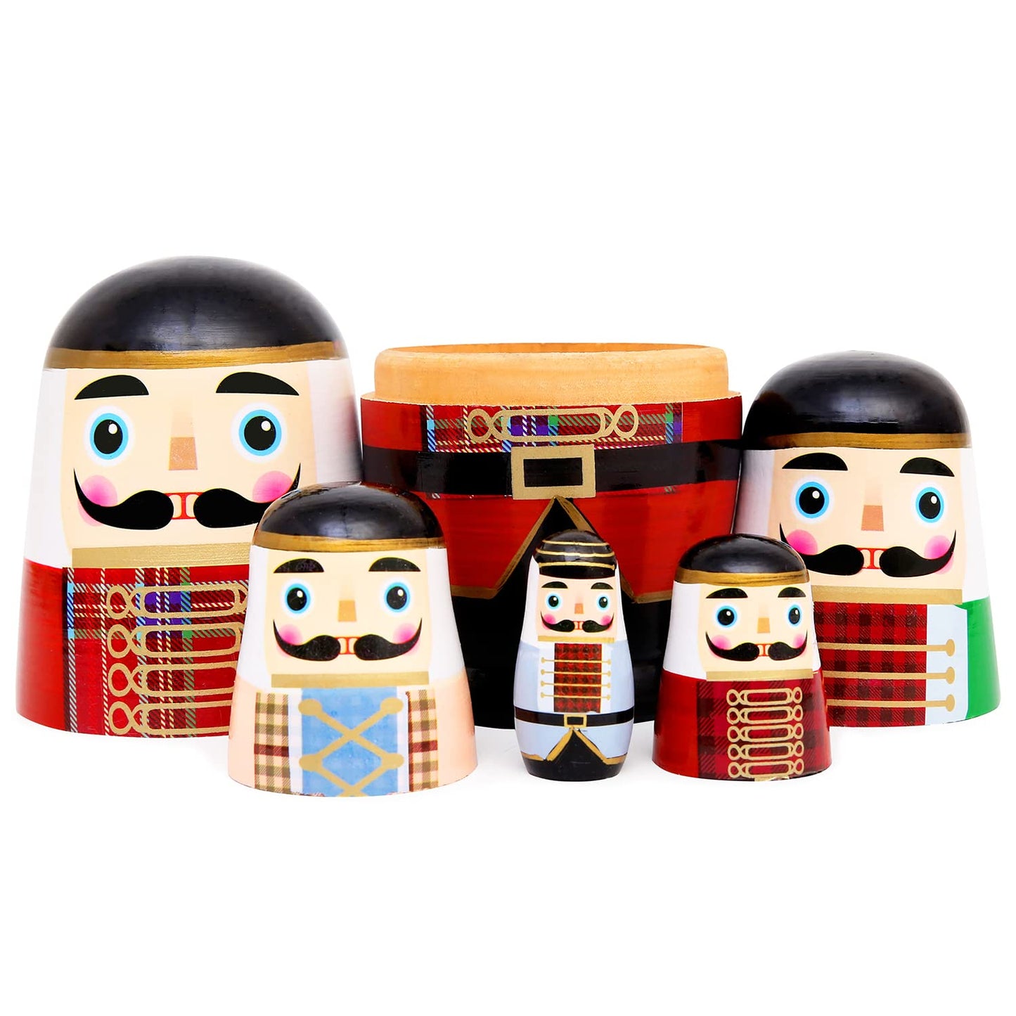 Moonmo 5pcs Beautiful Nutcracker Handmade Wooden Nesting Dolls Nesting Wishing Dolls Nutcracker Matryoshka Traditional